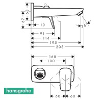 MEDIDAS MONOMANDO LAVABO MURAL LOGIS FINE HANSGROHE